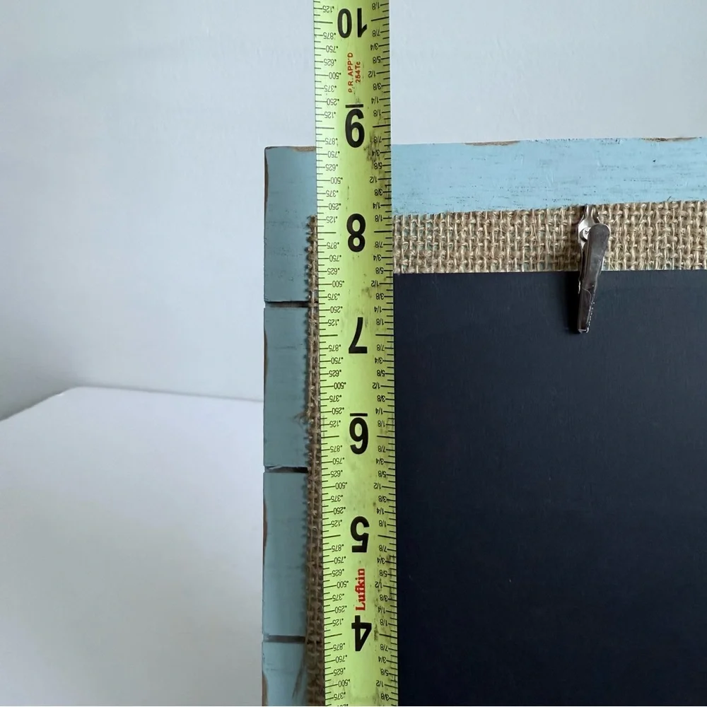Rustic Farmhouse Light Blue Wood Picture Frame with Burlap & Chalkboard
